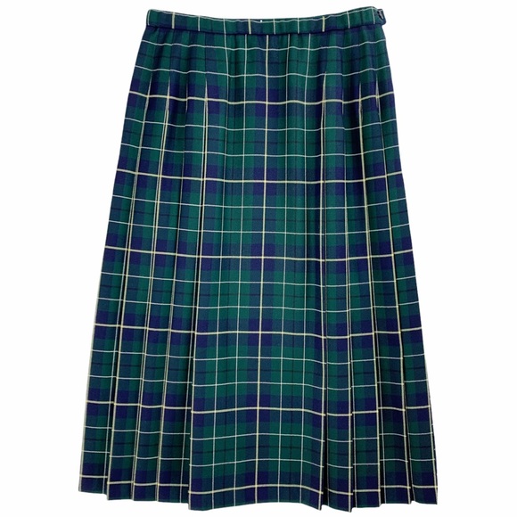 Vintage Pendleton Green Plaid Pleated Skirt with Flat Front Panel - Picture 2 of 11